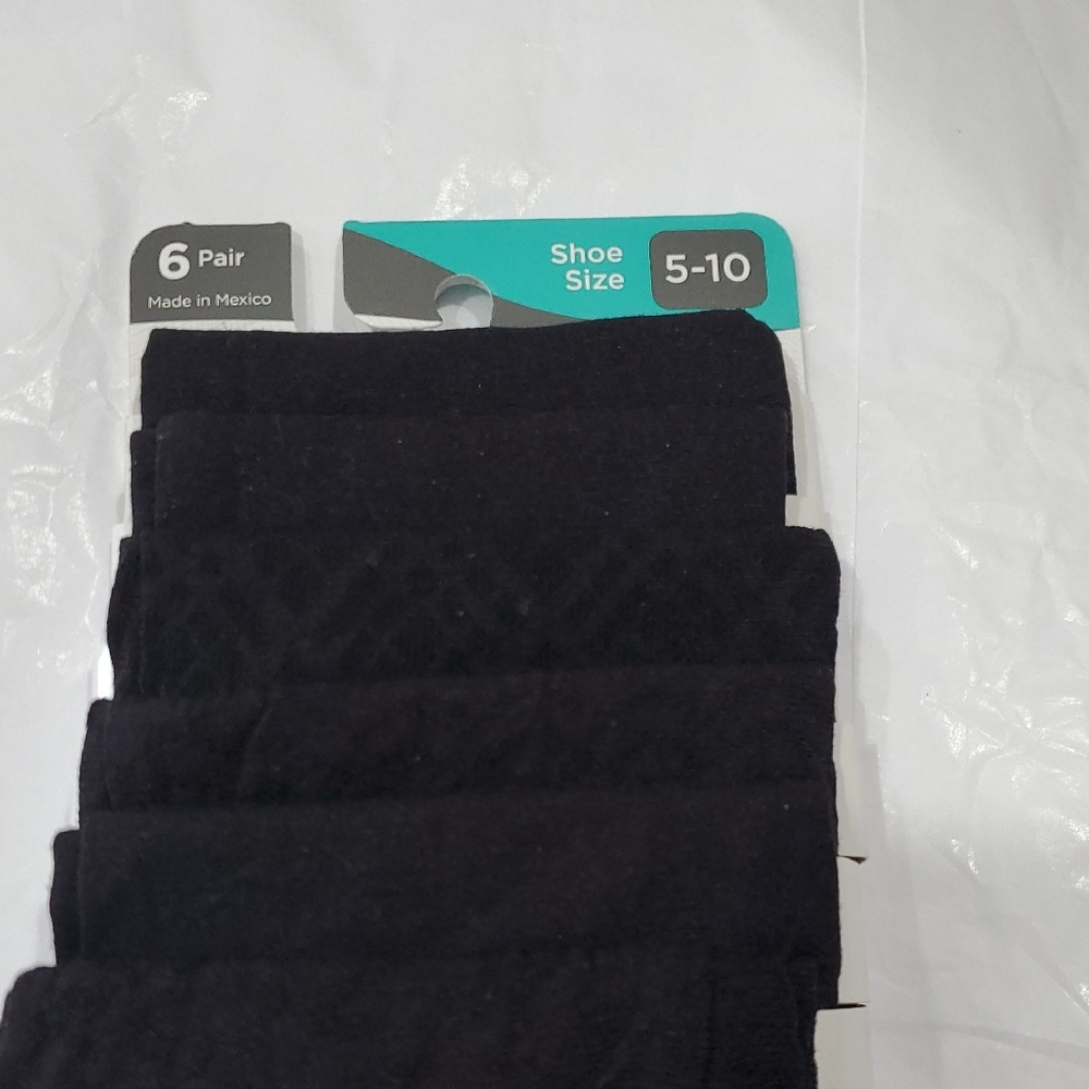 Peds ladies 6pair black non binding stay-up top Trouser Socks new